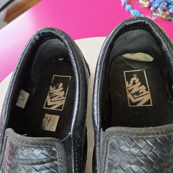 Vans Black Woven Leather Slip-On Loafers - Picture 2 of 9